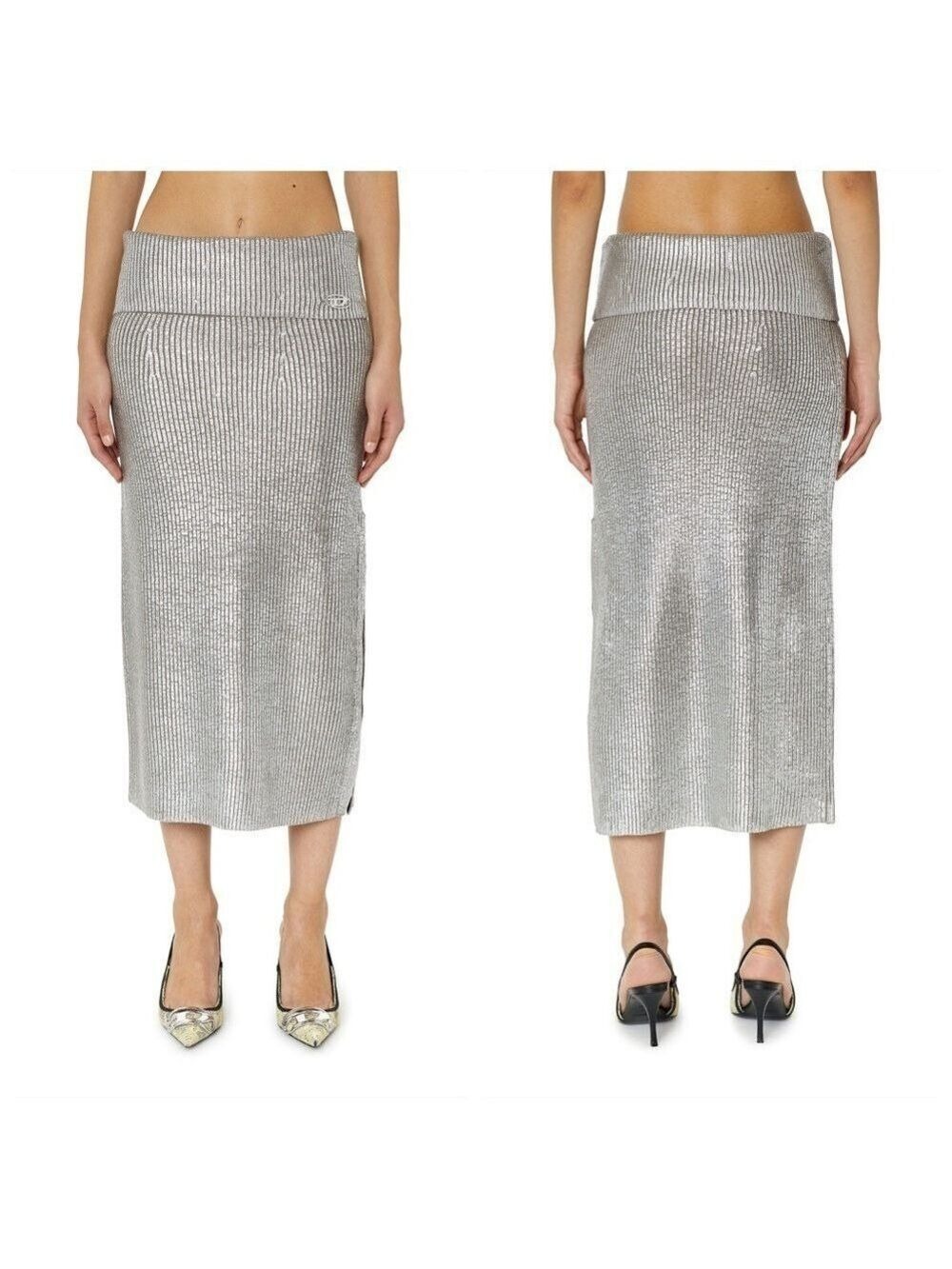 Diesel Silver Wool Knit M-Adhuette Skirt Size M